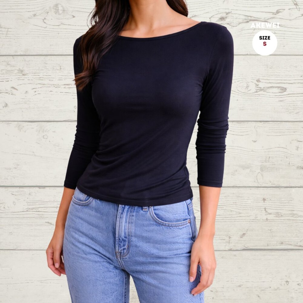 AKEWEI Black Long Sleeve Top – Size Small